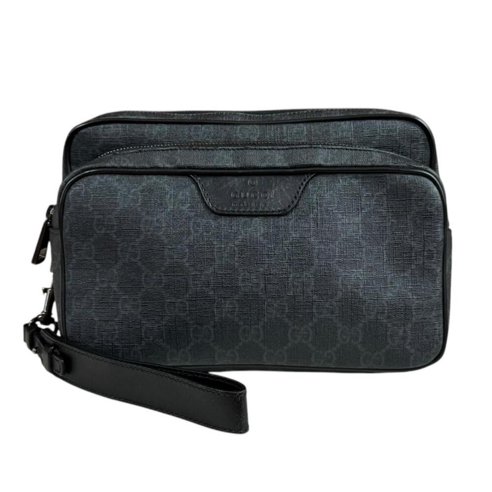 Gucci GG Supreme Clutch Bag, Handbag, Canvas, 337082, Black, Men's, GUCCI